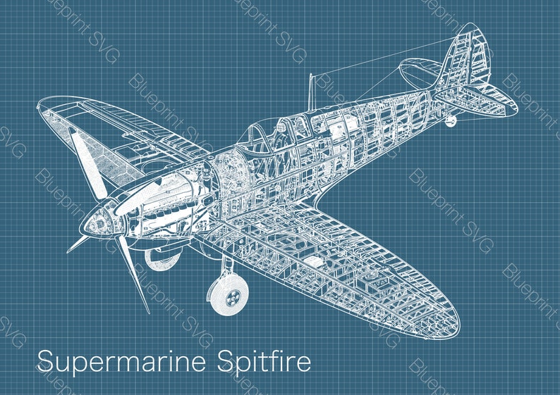 Supermarine Spitfire SVG Fighter Aircraft Blueprint Graphic Etsy