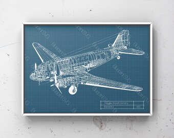 ダグラス DC3 飛行機、航空機の設計図 SVG グラフィック プリント