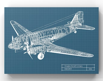 ダグラス DC3 飛行機、航空機の設計図 SVG グラフィック プリント