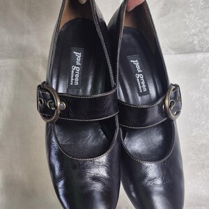 Vintage Paul Green straight toe Mary Jane shoes, brown leather, EU 39.5/US 8.5/UK 6.5, heel, large buckle, handmade leather shoes image 4