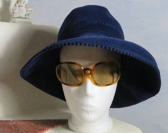 50s Velours Hat Royal Blue Chamois Hat elegant midcentury modern French Hat &quot;Hutag Chamois Exquisite&quot; blue hat perforated Vintage