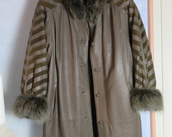 Cappotto in pelle stile Penny Lane anni '70, vera pelle, taglia XL da donna, cappotto invernale, colore fango, capospalla, collo caldo, pelle