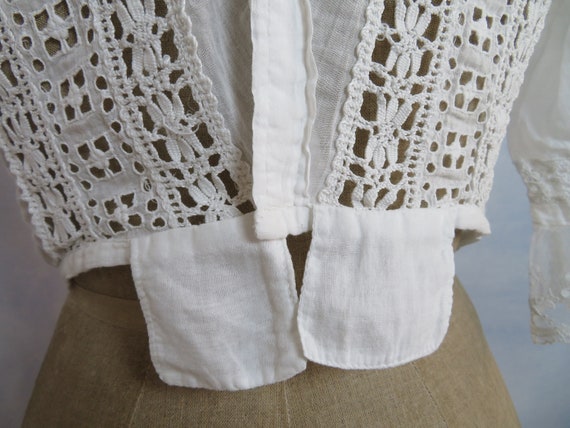 French Antique Short Blouse Size S Eyelets Cotton… - image 7