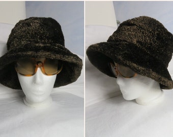 Faux fur winter bucket hat ladies fake fur hat bronze fur bucket hat plush bucket made of 100% natural fiber viscose cotton vintage