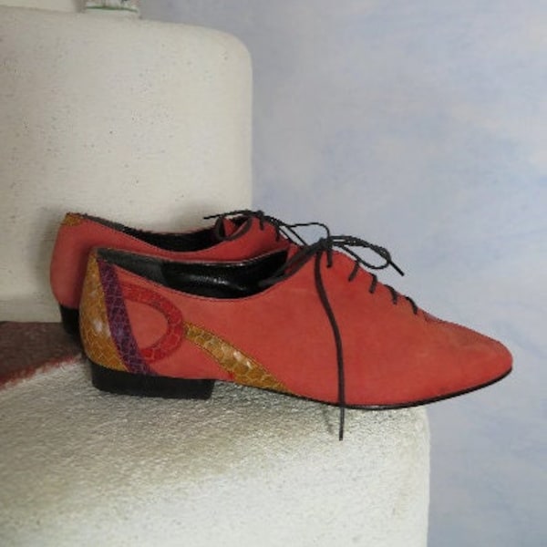 Rode leren schoenen delicate veterschoenen tricolor versierd Brunella Italiaanse lederen schoenen EU 36/UK 3,5/US/5,5 Vintage lederen schoenen