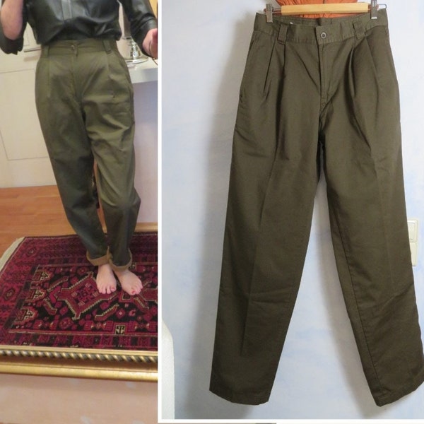 Deadstock W30 L34 gefüttert plissiert Worker Chore Hose Olivgrün Hohe Taille Bundfalten Hose Pionier Workwear Karotte Warme Hose Vintage