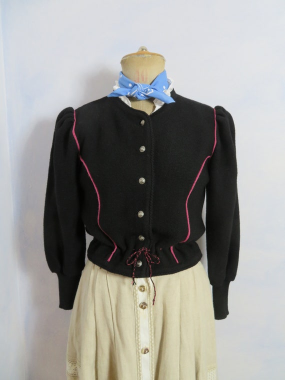 Crop Bavarian Cardigan Size L Black 100 Wool Dirn… - image 3