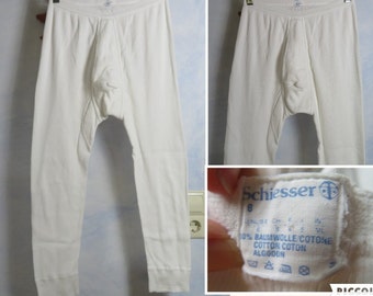 Vintage Schiesser Feinripp Unterhose mit Eingriff length 3/4 size M/6 Cotton Worker Taillenhose Gerippt Unterhose weiß Deutschland 70er 80er