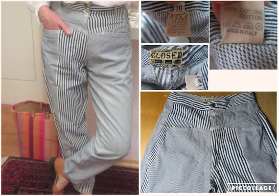 Marithe Francoise Girbaud X Closed Jeans Pants Size It 46/meter/30 Inch  Blue White Stripes Denim Jeans High Waist Mom Dad Carrot Jeans 90s 