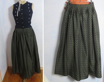 Vintage Dark Green Trachten Skirt Size L Millefleur Flowers Jacquard Skirt Full Length High Waist Pleated Skirt Maxi Skirt Vintage Dirndl Skirt