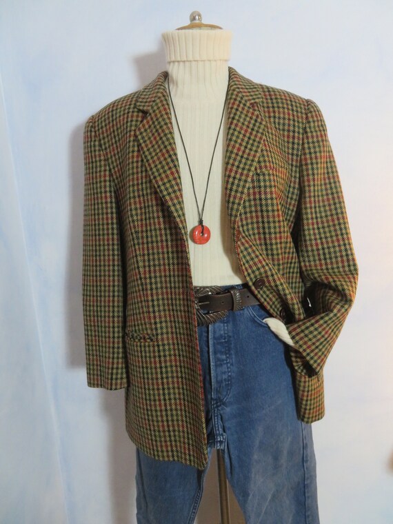 Vintage 100% wool blazer womans size L houndstooth