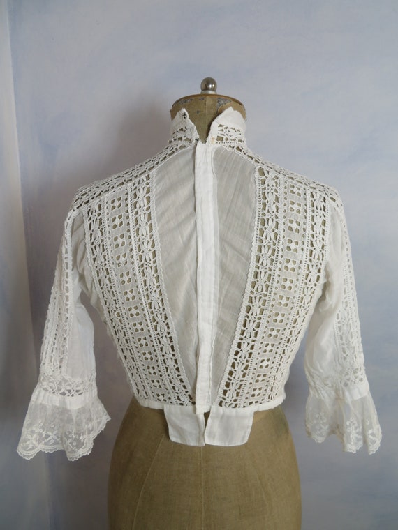 French Antique Short Blouse Size S Eyelets Cotton… - image 5