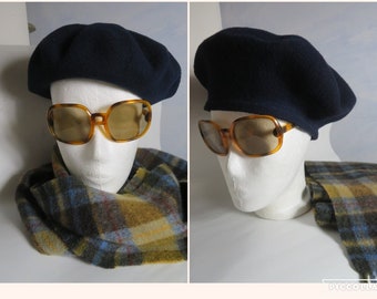 Béret français béret bleu marine 100% laine bouillie taille 55 cm S/mètre basque chaud laine chapeau bonnet bonnet vintage