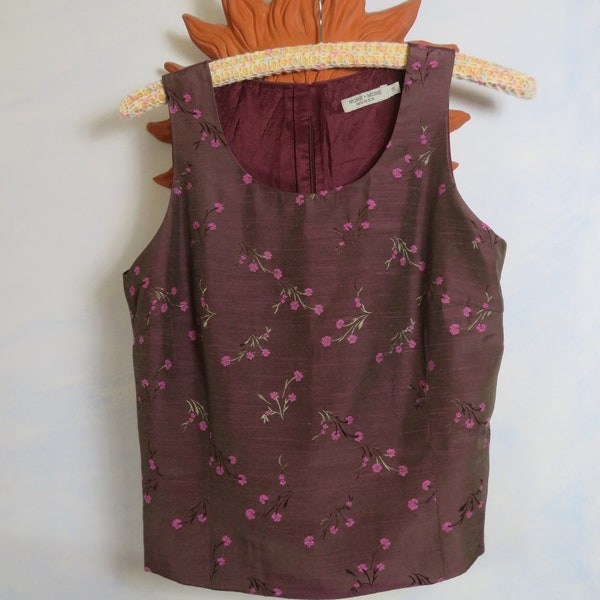 Vintage Kirschblüten Mieder Size S figurbetonte Flowers Crop Top burgundy rose Blüten Bluse ärmellos Rayon 80er 90er