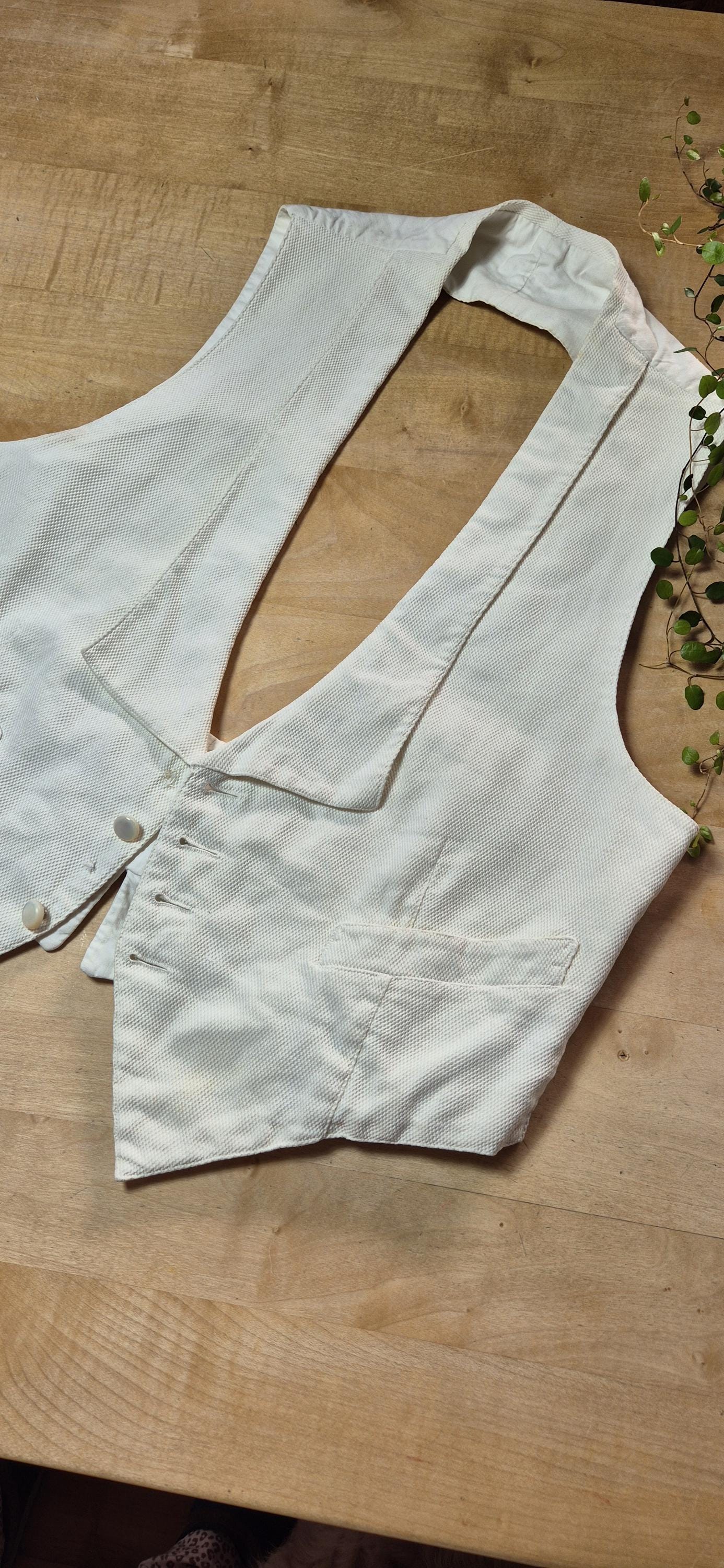 Edwardian French formal dinner waistcoat in piqué cotton/linen, handmade wedding waistcoat, 1920s white tie, size XS