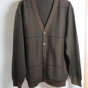Monte Carlo Wolle Strickjacke braun mit schwarzen Streifen xxl/XL Jumper Pullover 80er 90er Knit Wear Jacquard Muster Sweater