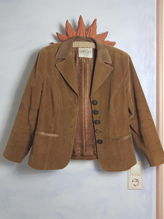 Vintage Horn-button Corduroy and Leather Blazer Camel Brown