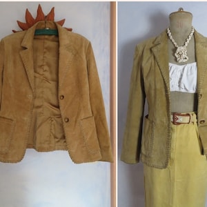 Vintage Western Leather Blazer Womans Size M Boho Leather Jacket Suede Leather Light Brown 80s 90s