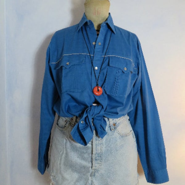 Vintage DDR/China Freundschafts Hemd Size M Mid Blue Druckknopf Jeans Hemd/Jeans Bluse Workwear Shirt DDR Hemd 60er