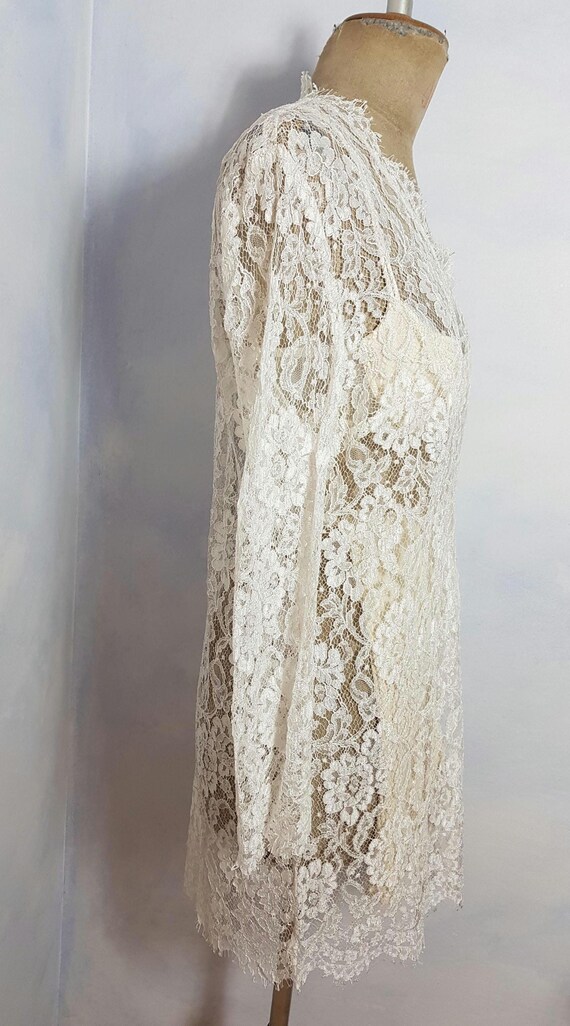 ivory lace tunic dress 70s Exciting Transparent Dress, Ivory, Size XL/42, Elegant Short Party Lace Dress, 60s Lürman Model amzon product