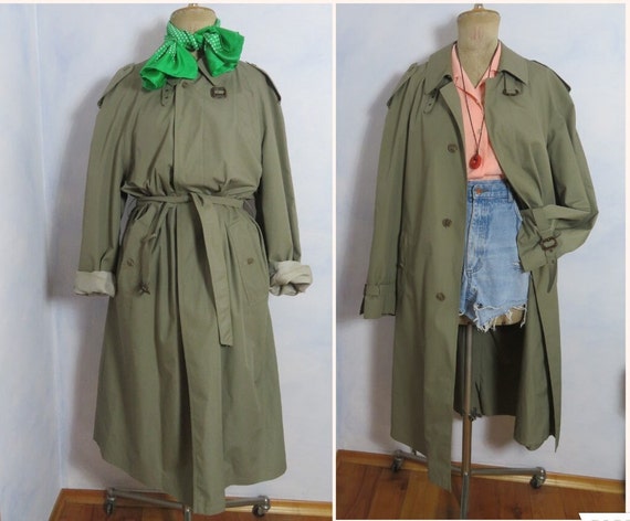 Vintage gender neutral trench coat mens size L ov… - image 1