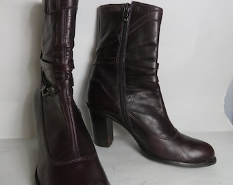 Alberto Fermani Italy Leather Boots Burgundy EU 37.5/US 7/UK 5, round toe block heel all leather ankle boots modern vintage boots