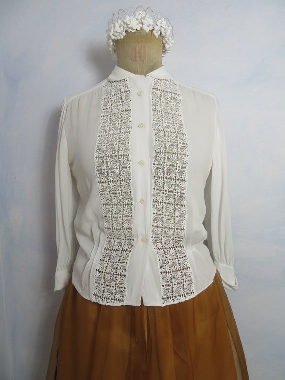 1940s lace blouse Size S Edwardian delicate cream 