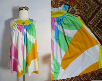 Vintage Marimekko Babydoll Dress Mika Piirainen Design Size S Tuniq White Candy Triangle Suomi Finland Graphic Pattern Short Dress Vintage