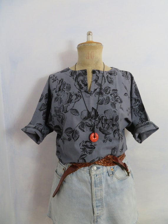 Vintage Cotton Blouse Printed Flower Blouse Butto… - image 7