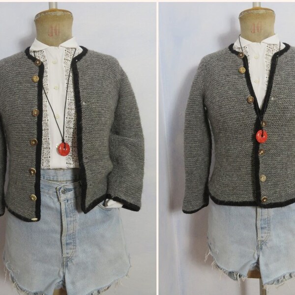 100% sheep wool Tyroler Janker Bavarian hand knitted jacket Size S/XS coarse traditional costume cardigan traditional jacket dirndl lederhosen 80s