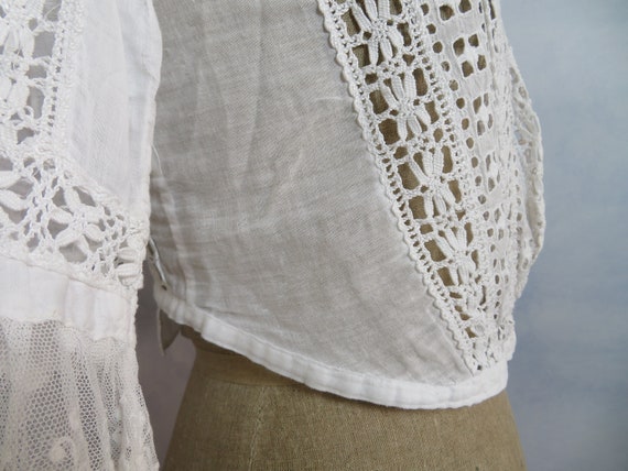 French Antique Short Blouse Size S Eyelets Cotton… - image 9