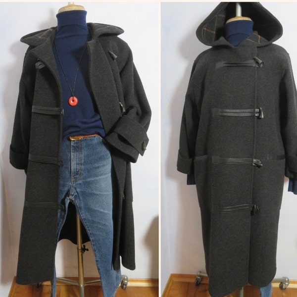 vintage Baur Loden Tirol Femme Taille M Duffle Coat à capuche 100% Laine Loden Manteau Vérifié Cuir Garniture Corne Boutons Autriche Manteau d’hiver