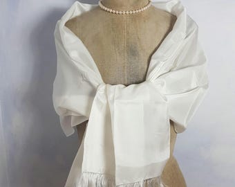 100% silk stole wedding handmade delicate ivory white satin silk scarf 162 x 43 cm women&#39;s scarf convertible scarf traditional dirndl old/new