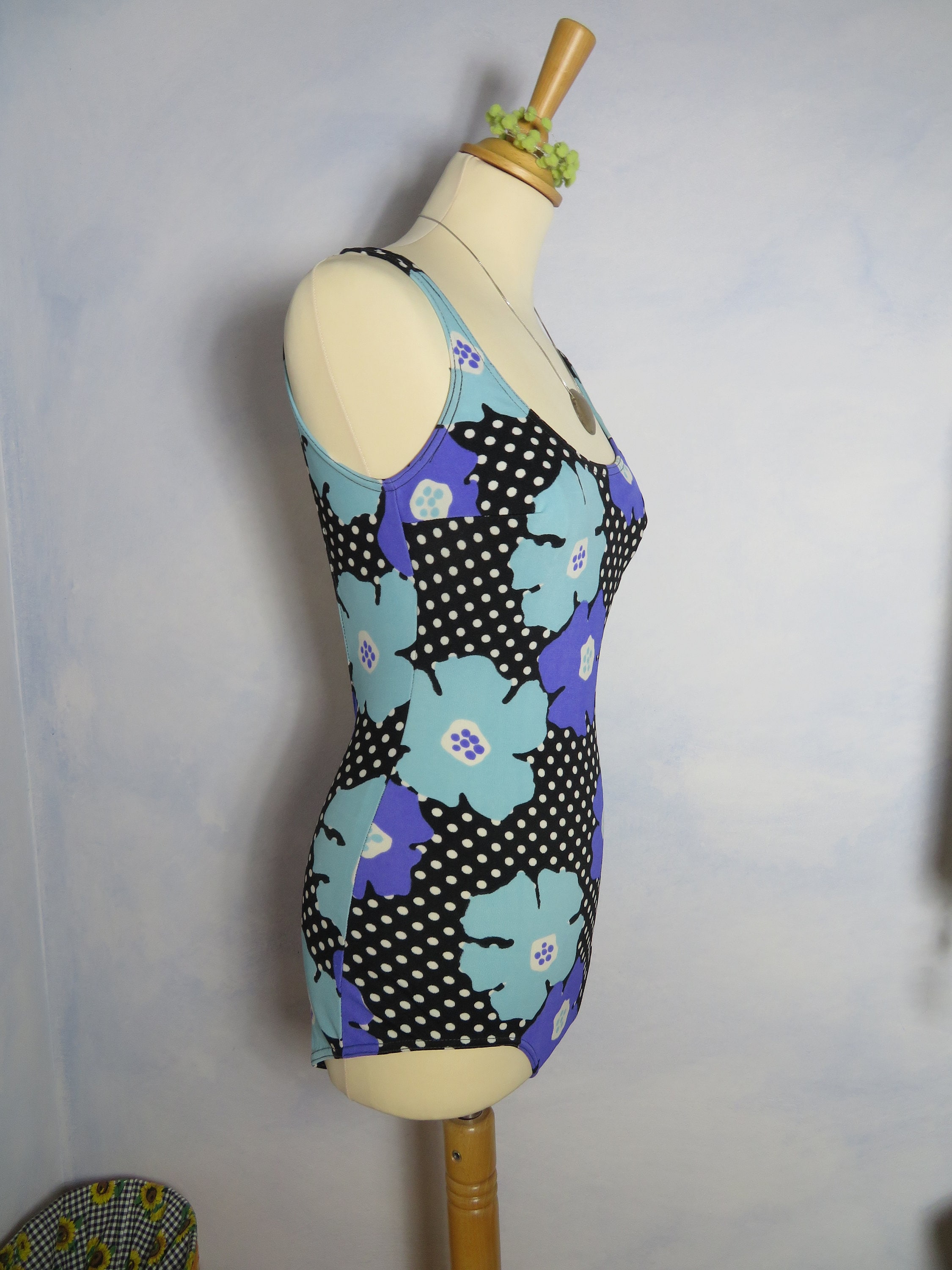 Vintage Oluba DDR Badeanzug 60er Jahre Size XS Punkte abstrakte Blumen