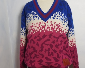 Vintage 1994 Juegos Olímpicos Suéter 100% Lana Lobo Deporte Noruega Lillehammer 94 hombres tamaño XL Fuego/Hielo Patrón Rosa Azul
