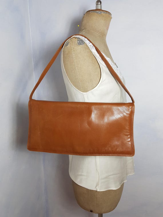 70er Jahre Baguette El CORTE INGLES sehr breite Tasche Ledertasche Unterarmtasche Schulter Handtasche Geldbörse Glatt Leder Rechteck Clutch