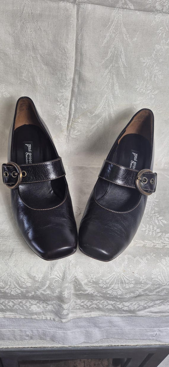 Vtg. Paul Green gerade Zehe Mary Jane Schuhe braun Leder EU 39,5/US 8,5/UK 6,5 Absatz große Schnalle Lederschuhe Handmade
