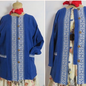 Vintage hand embroidered Hmong jacket, Thai Hill Tribe blue cross stitch handwoven cotton, yukata, tribal clothing, Thailand traditional costume