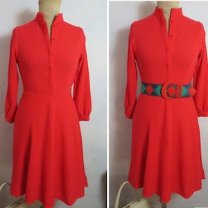 Vintage wool dress high waisted flared dress 50s, 60s size XS plate dress buttons up soft wool muslin dress