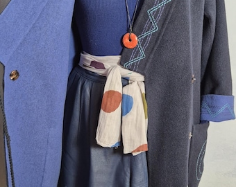 Vintage midnight blue Gudrun Sjöden winter coat 100% wool size S /Meter handmade, embroidered folklore wool coat wrap coat pure wool