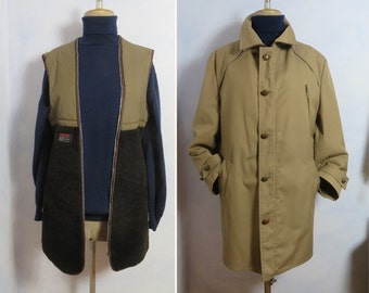 70s Diolen coat detachable warm teddy pile lining mens size L/50 light brown water-repellent winter coat short coat jacket worker