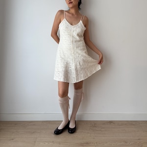 1930s Antique White Rich Lace Edwardian cotton Slip dress, Vintage lace mini dress, 30s Clothing, Vintage Pajamas lingerie dress