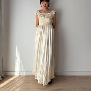 1930s Antique Silk Satin Wedding Dress: Heavy Lace Art Deco Gown