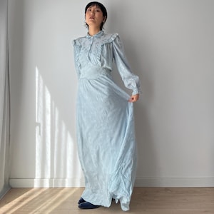 1930s Antique Bias Cut Negligee Pure Silk Liquid Satin Lace Nightgown, Liquid Silk Nightdress, 40s Cottage Night gown Maxi Dress