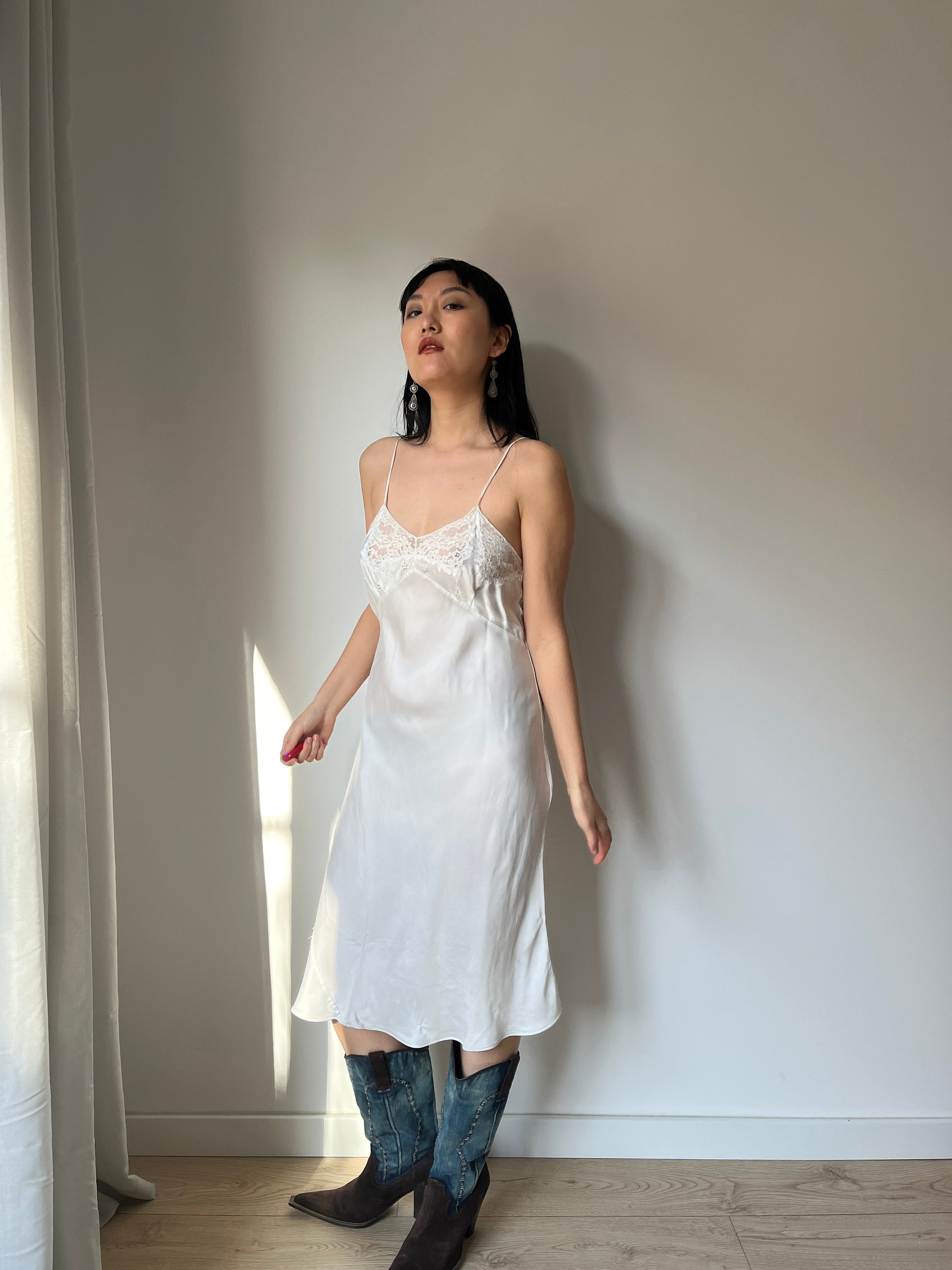 ワンピース 1930s Silk Crepe Lingerie Dress Size M~L 1930s Vintage Lace Silk Satin Slip Dress - Bias Cut Mini - Etsy