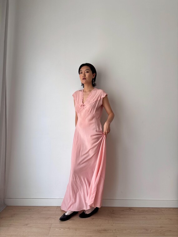1940s Pale Pink Silk Nightgown, Hand Embroidered Lingerie Dress 1940s Pale Pink Silk Nightgown, Hand Embroidered Lingerie Dress