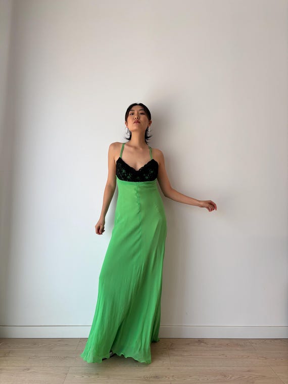 slim fit dress slacks Vintage Green and Black Lace Slip Dress main image 0