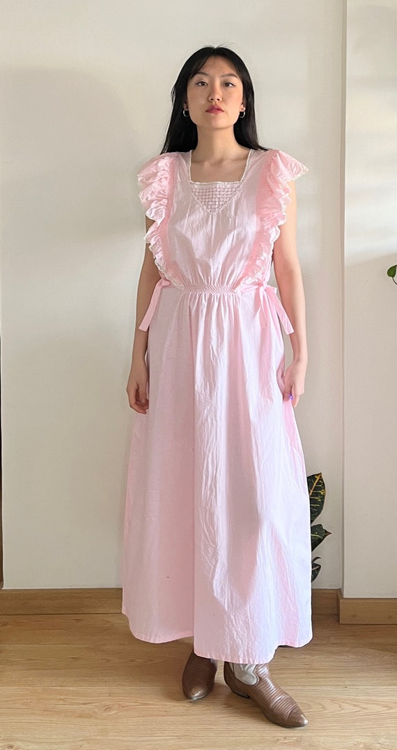 1930s Antique Pastel Pink Cotton Nightgown Maxi dr