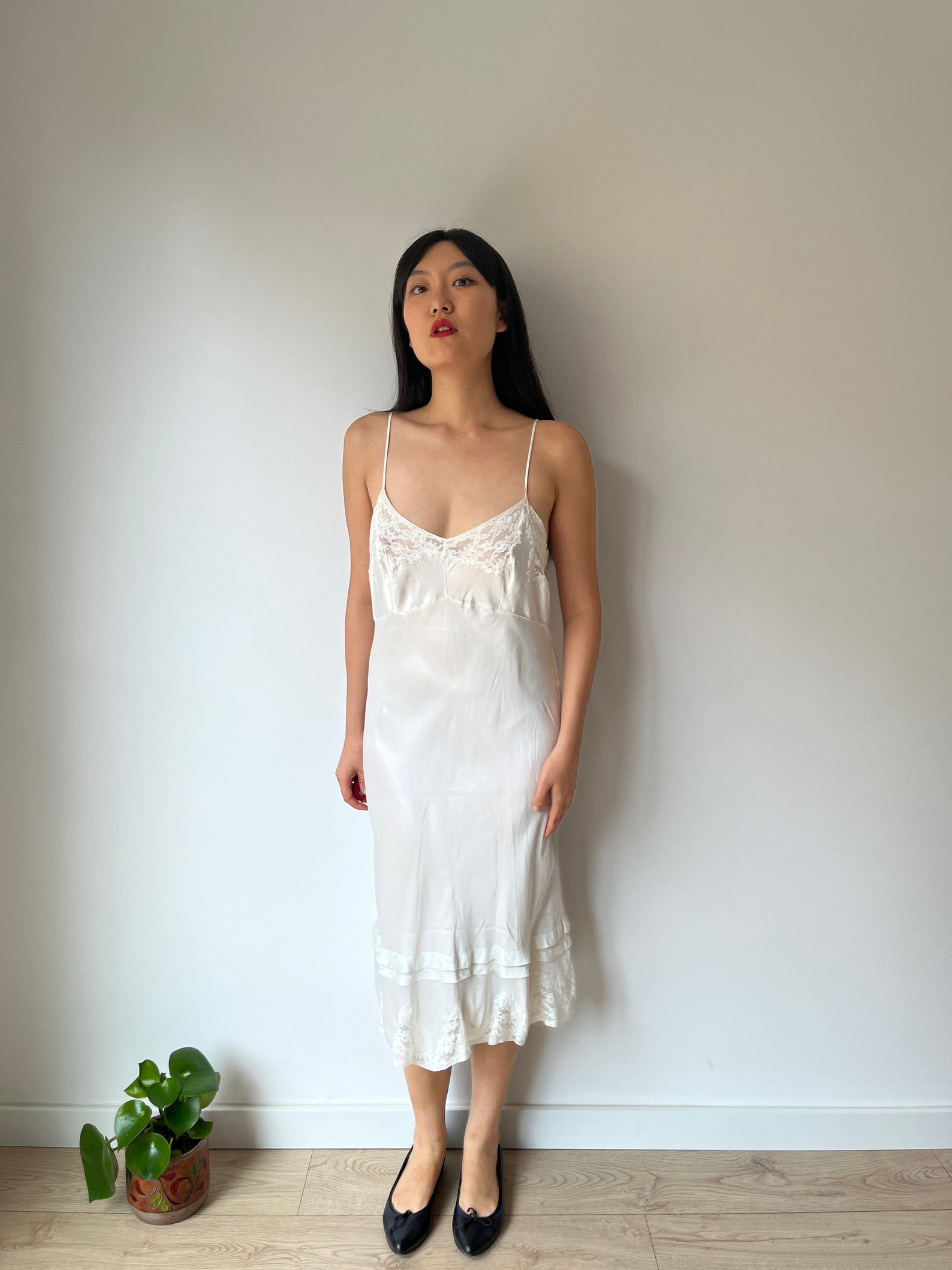 M/L | 1930s/40s Deadstock Blush Rayon Satin Slip Dress
