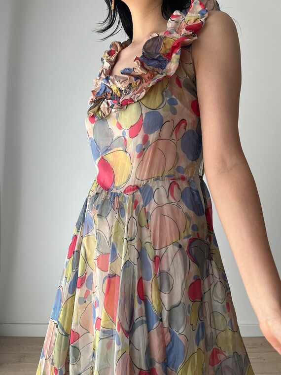 90s Vintage Silk Chiffon Bias Cut Dress